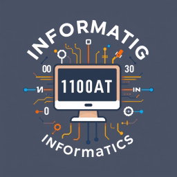 A logo design for the subject of Informatics, featuring a stylized computer as the central element