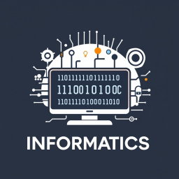 A logo design for the subject of Informatics, featuring a stylized computer as the central element
