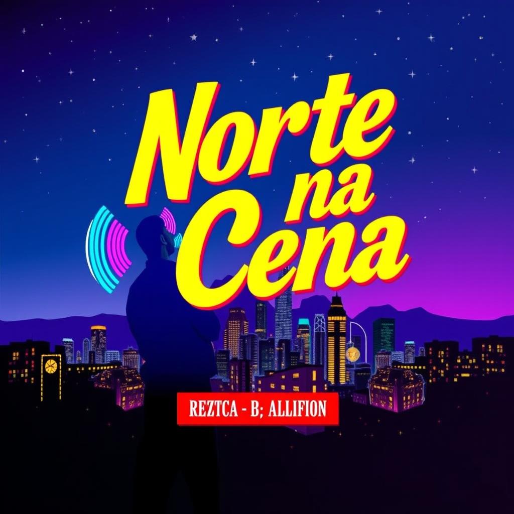 A vibrant and dynamic music cover for a song titled 'Norte na Cena'