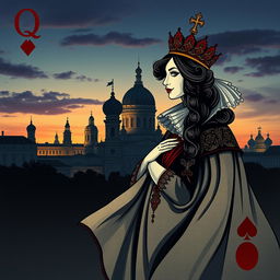 A stunning book cover design that showcases the playing card Queen of Hearts in all her glory, beautifully illustrated with intricate details that highlight her regal features and ornate attire