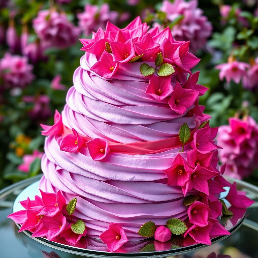 A stunning cake inspired by the flower fuchsia, creatively designed to resemble the vibrant blooms