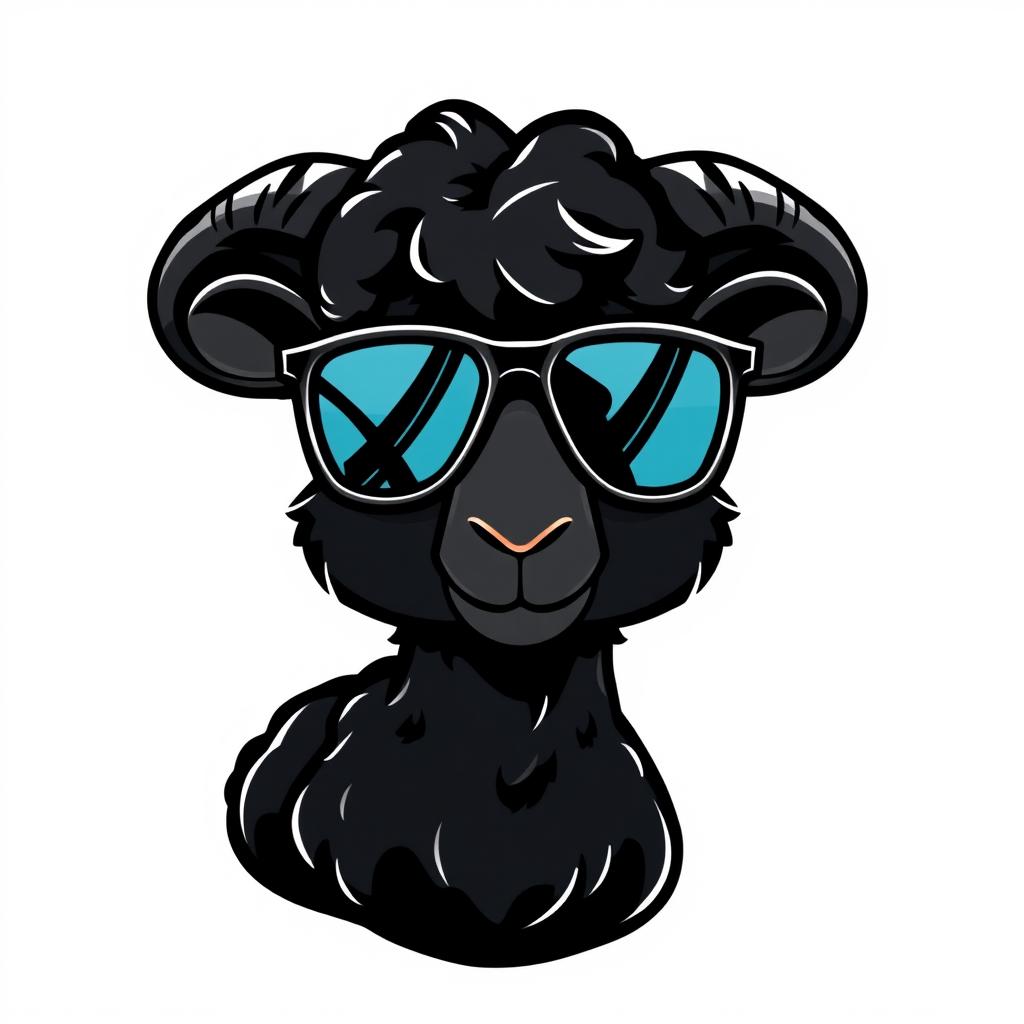 A stylish black sheep wearing cool sunglasses, depicted in a bold and modern logo design