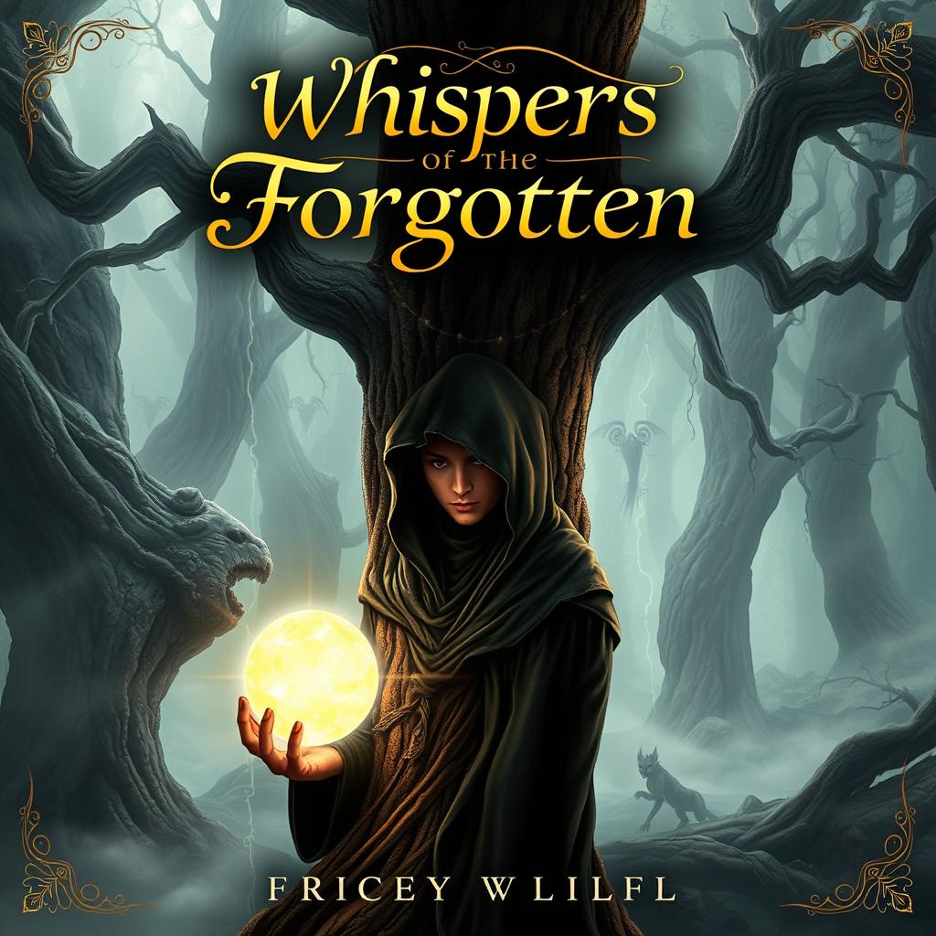A captivating fantasy book cover for 'Whispers of the Forgotten'