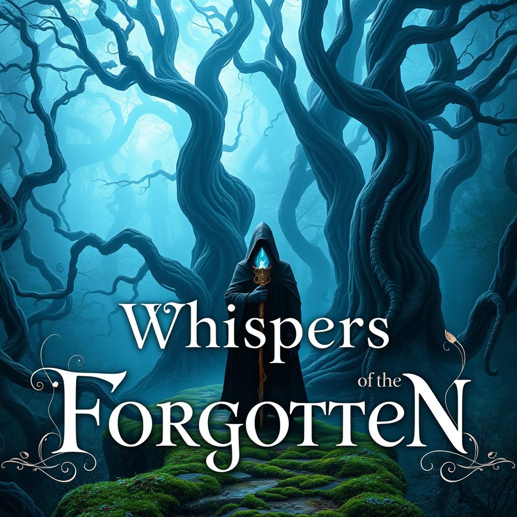 A mesmerizing fantasy book cover for 'Whispers of the Forgotten'