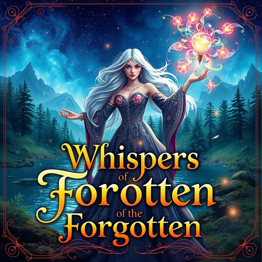An enchanting fantasy book cover for 'Whispers of the Forgotten' featuring elements of magic