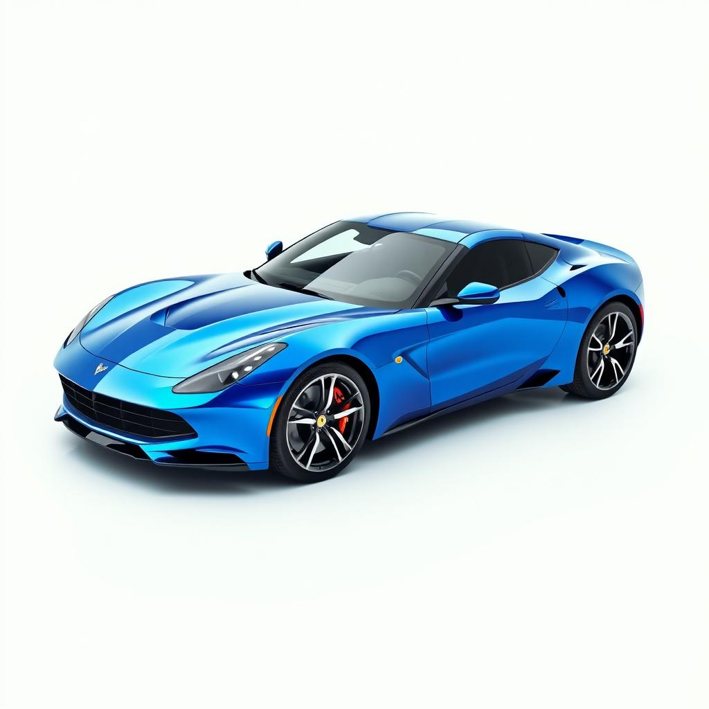 A shiny, sleek sports car parked on a minimalist surface, emphasizing its smooth curves and vibrant color