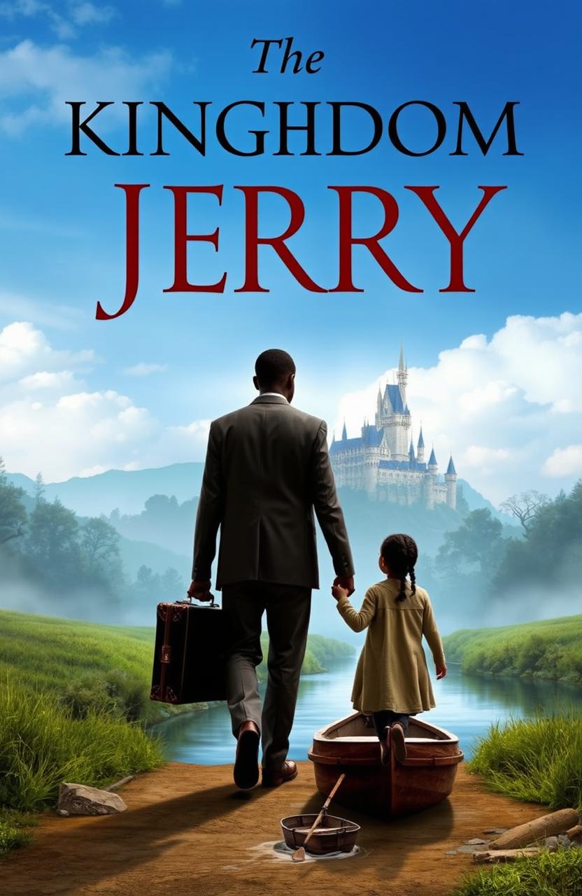 A tall, majestic black man and a little black girl are walking hand in hand towards an old, smoky bus