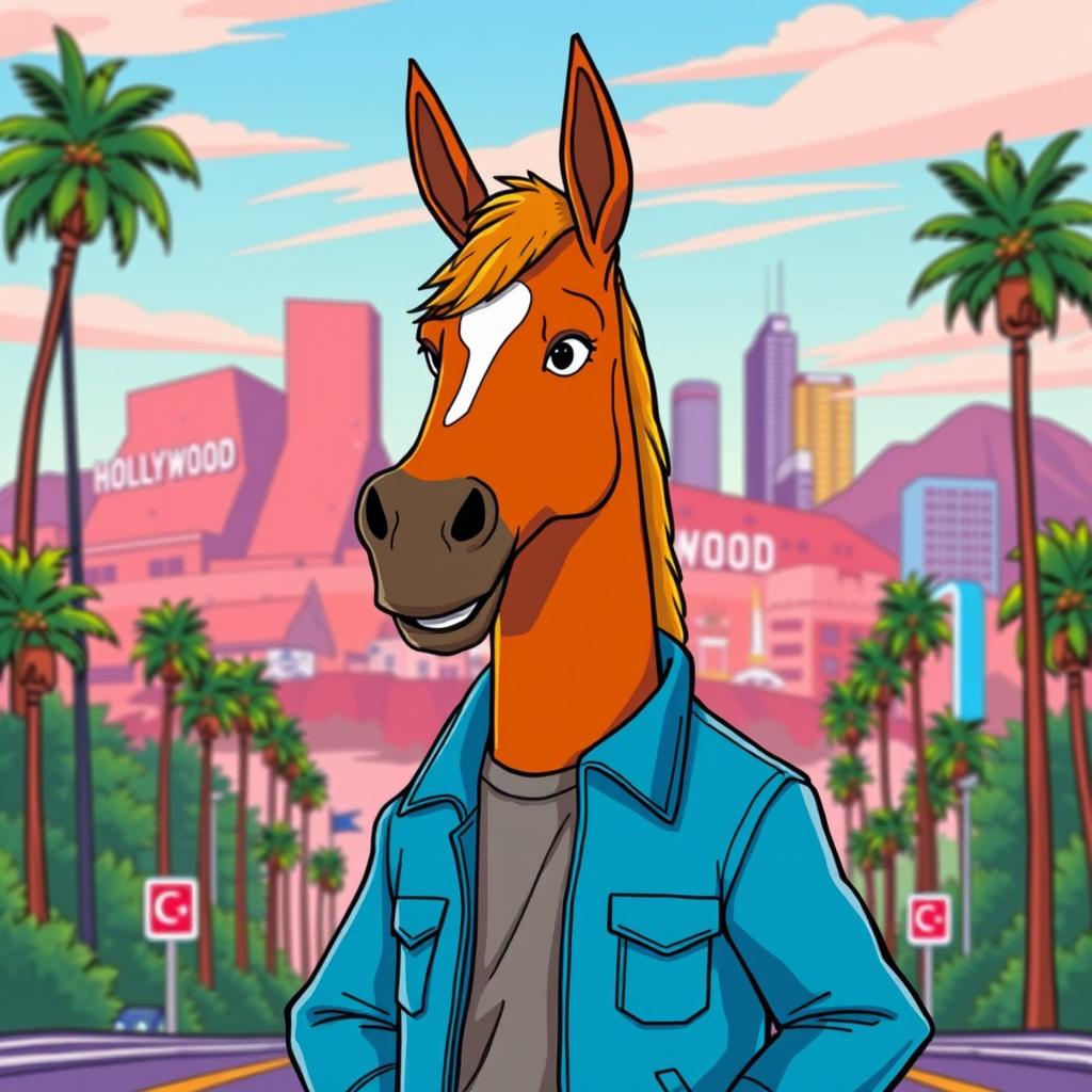 A stylized illustration of Bojack Horseman, the anthropomorphic horse character from the animated series