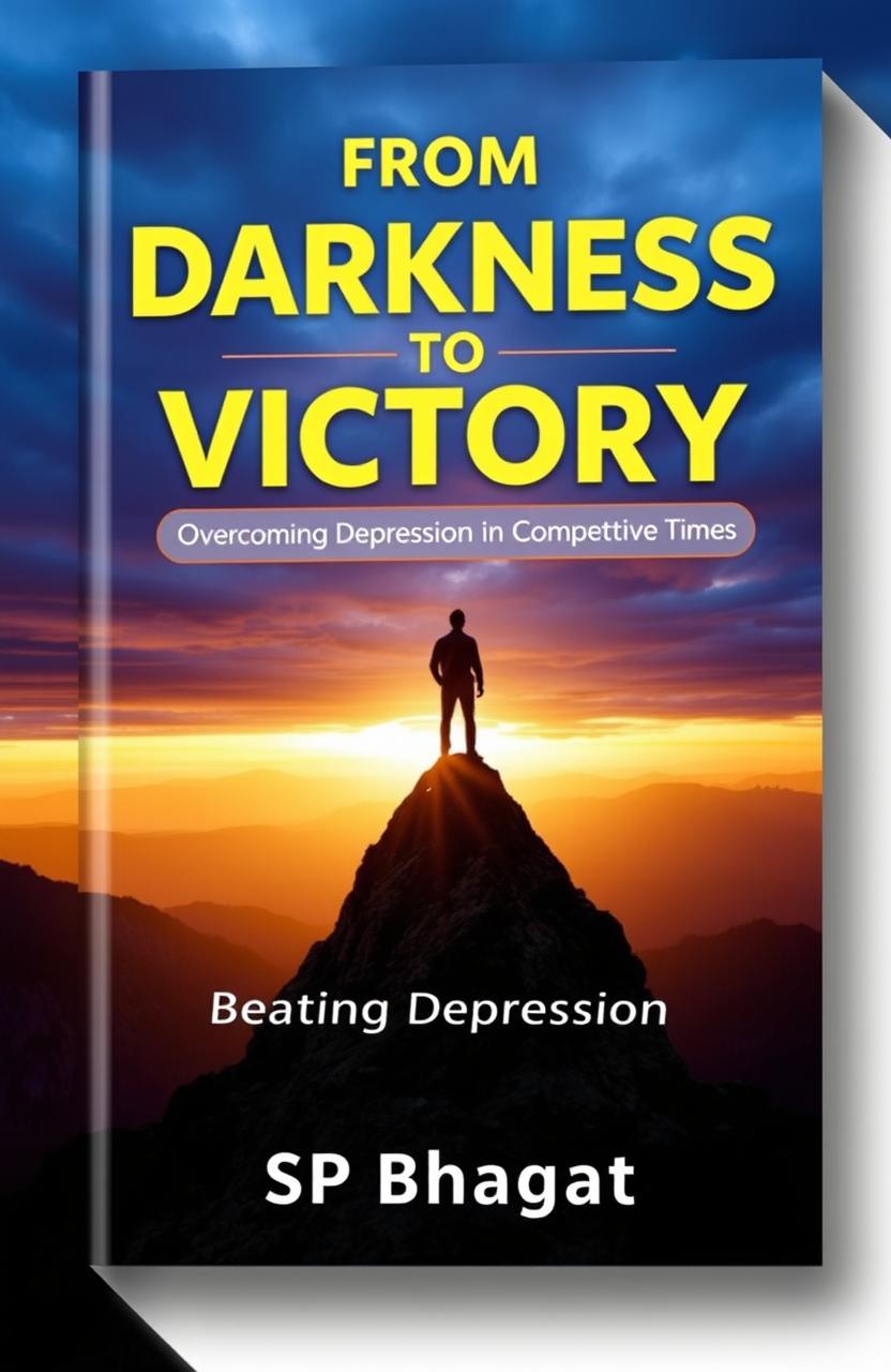 A book cover design for the title "From Darkness to Victory: Overcoming Depression in Competitive Times"