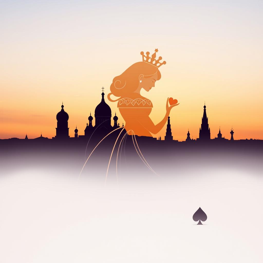 A visually striking book cover featuring the silhouette of the Queen of Hearts playing card, elegantly designed with graceful lines that convey her royal presence