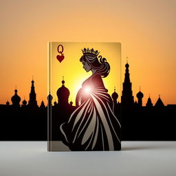 A visually striking book cover featuring the silhouette of the Queen of Hearts playing card, elegantly designed with graceful lines that convey her royal presence