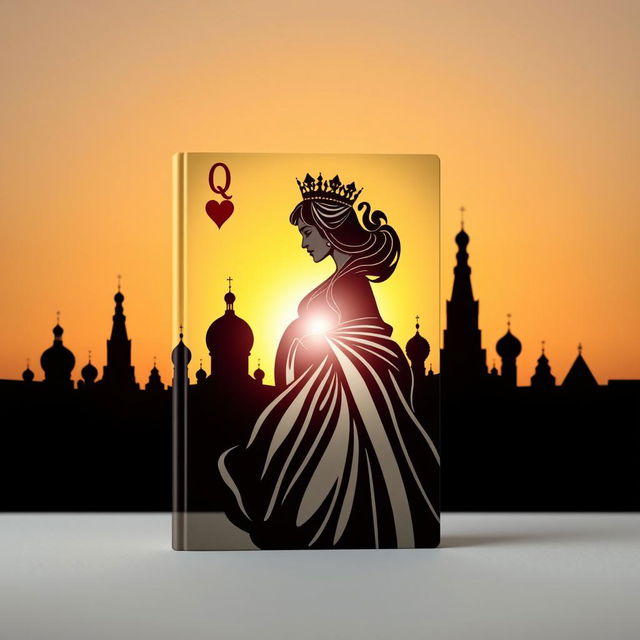 A visually striking book cover featuring the silhouette of the Queen of Hearts playing card, elegantly designed with graceful lines that convey her royal presence