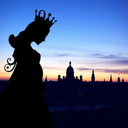 An enchanting book cover featuring the silhouette of the playing card Queen of Hearts, depicted in a bold, striking black silhouette with a prominent heart motif and elegant crown