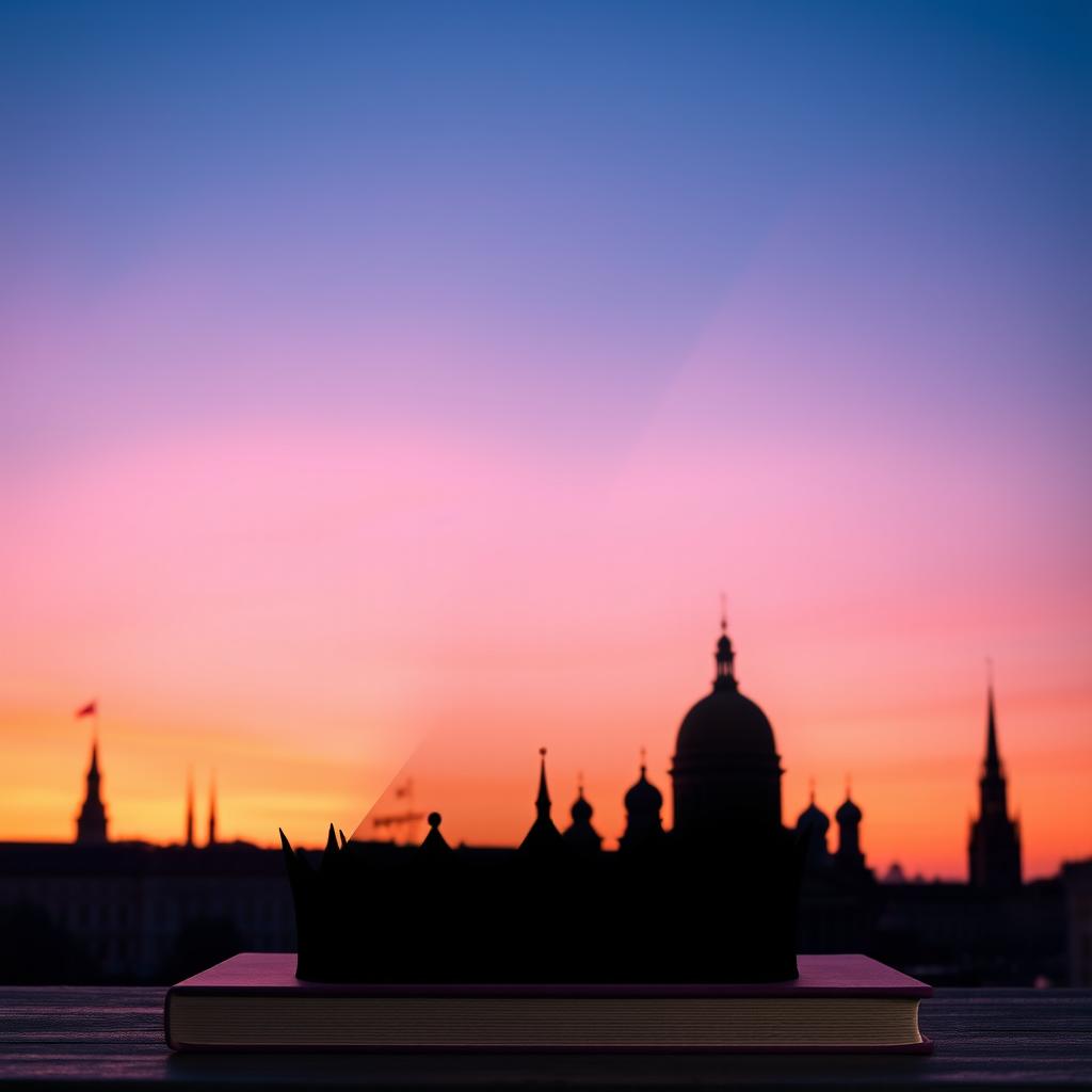 An elegant book cover showcasing the silhouette of the playing card Queen of Hearts, artistically rendered to highlight her distinguished crown and heart-shaped elements