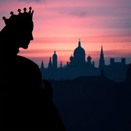An elegant book cover showcasing the silhouette of the playing card Queen of Hearts, artistically rendered to highlight her distinguished crown and heart-shaped elements