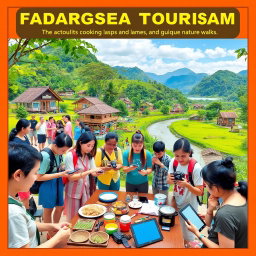 A vibrant and engaging educational tourism scene in Parungseah Village, showcasing local culture, beautiful landscapes, and unique learning experiences
