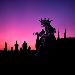 A captivating book cover designed with the striking silhouette of the playing card Queen of Hearts, prominently displayed in the foreground, complete with intricate details of her crown and heart motifs