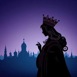 An elegant book cover featuring the striking silhouette of the playing card Queen of Hearts, complete with her ornate crown and characteristic heart motifs, prominently displayed in the foreground