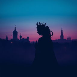 An artistic book cover featuring the elegant silhouette of the playing card Queen of Hearts, with her distinctive crown and heart symbols prominently showcased in the foreground