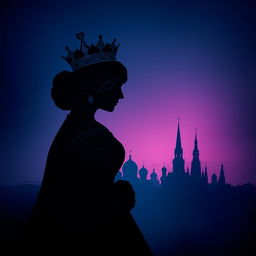 An artistic book cover featuring the elegant silhouette of the playing card Queen of Hearts, with her distinctive crown and heart symbols prominently showcased in the foreground