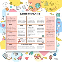 A detailed and informative illustration of a Business Model Canvas specifically designed for educational tourism (Edu Wisata)