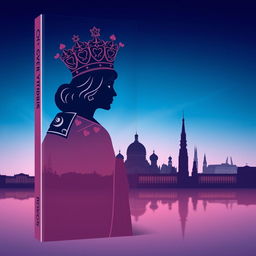 A striking book cover design that prominently features the silhouette of the playing card Queen of Hearts, adorned with her elaborate crown and distinctive heart motifs in the foreground