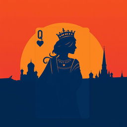 A beautiful book cover design showcasing the striking silhouette of the playing card Queen of Hearts in the foreground
