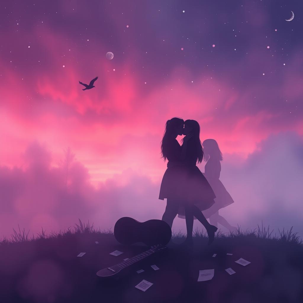 A dreamy wash of twilight hues, featuring misty pinks, deep purples, and soft blues, creates a captivating backdrop reminiscent of an endless summer night