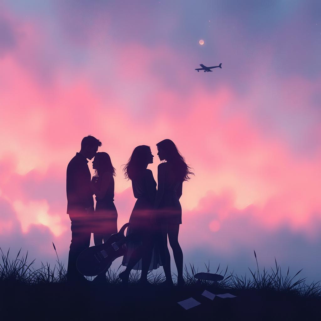 A dreamy wash of twilight hues, showcasing misty pinks, deep purples, and soft blues, creates a captivating backdrop of an endless summer night