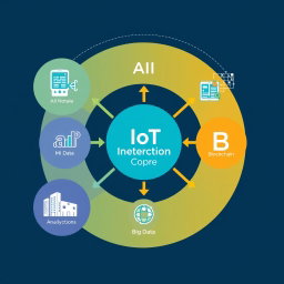 An informative diagram illustrating the interconnections between AI, IoT, Big Data, and Blockchain specifically within the tourism industry