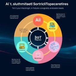 An informative diagram illustrating the interconnections between AI, IoT, Big Data, and Blockchain specifically within the tourism industry