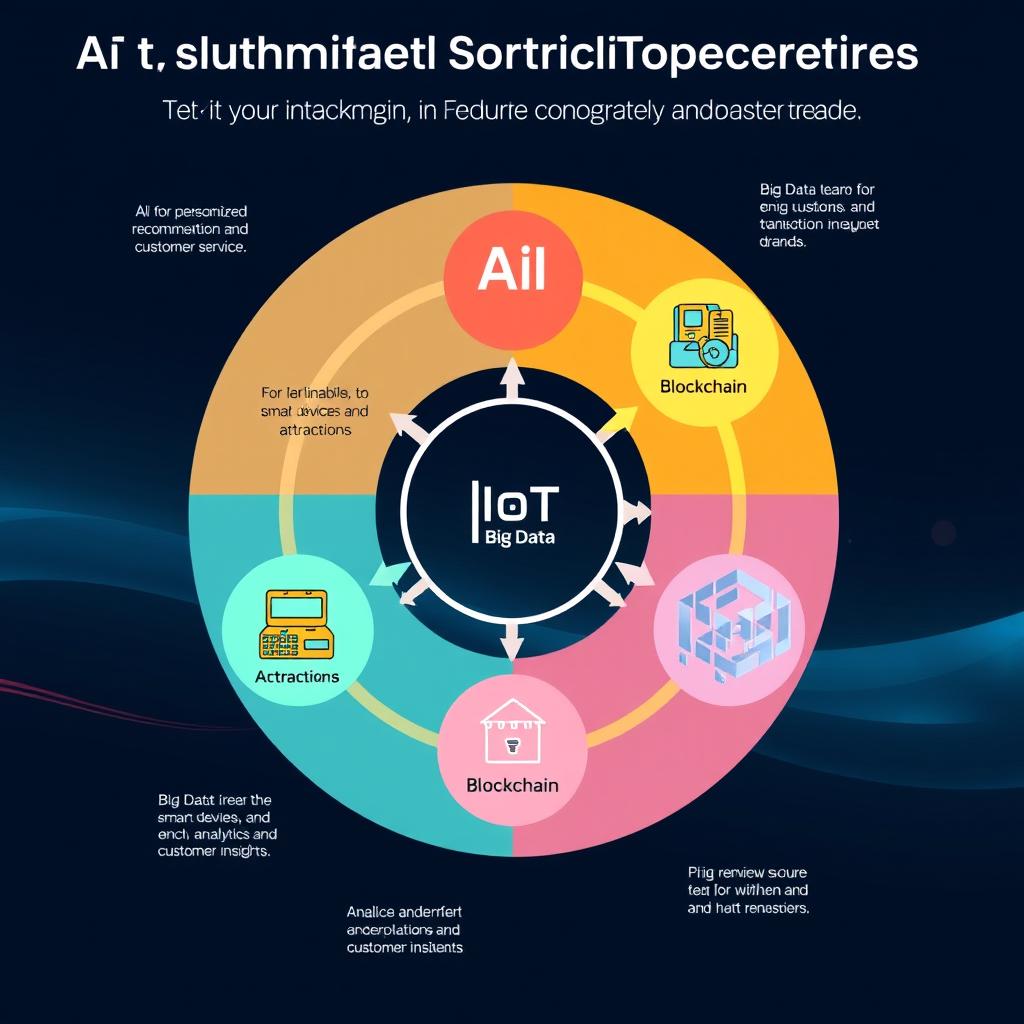 An informative diagram illustrating the interconnections between AI, IoT, Big Data, and Blockchain specifically within the tourism industry