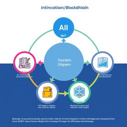 An informative diagram illustrating the interconnections between AI, IoT, Big Data, and Blockchain specifically within the tourism industry