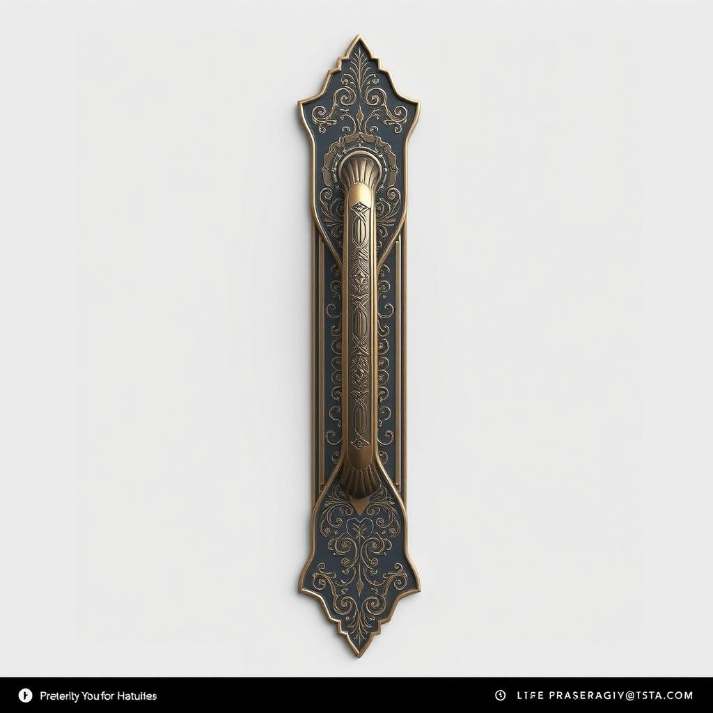 A long door handle featuring a unique design inspired by Persepolis, showcasing intricate Persian motifs and architectural elements