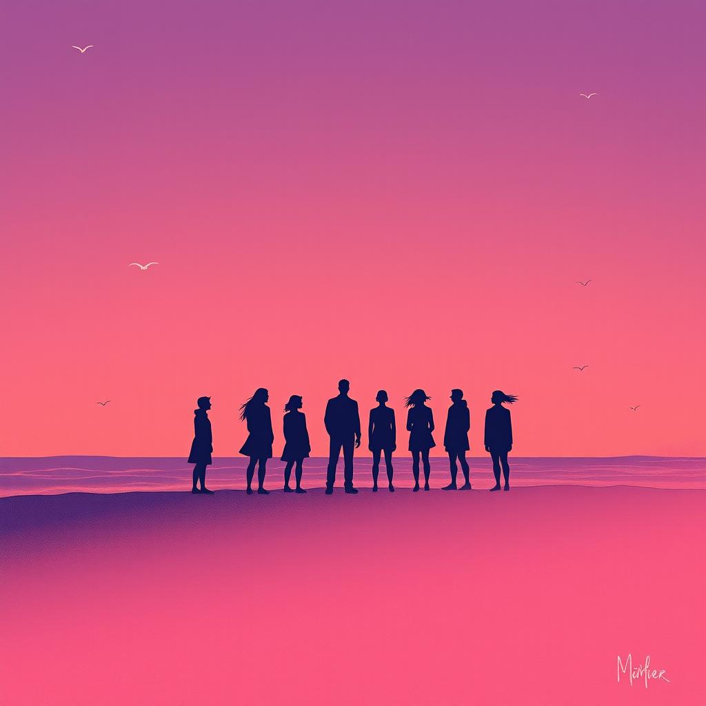 Imagine a realistic scene where a dreamy gradient of twilight purples and soft coral reds evokes the last light of a summer day