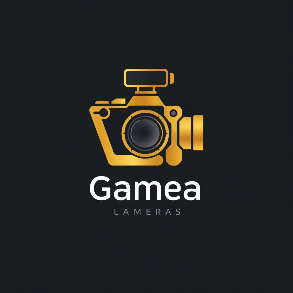 A sleek and modern camera logo featuring a gimbal element, designed with an elegant golden color