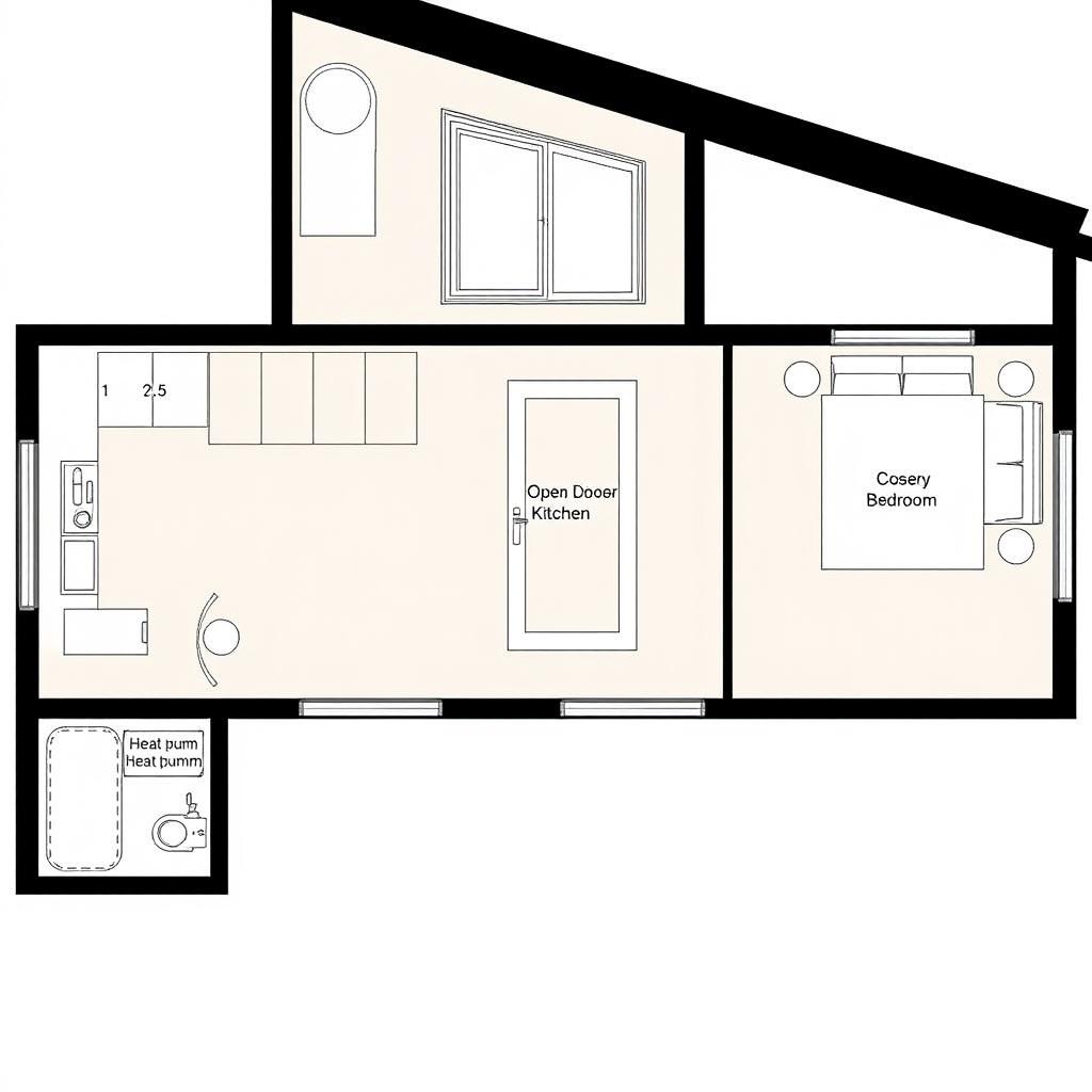 A detailed floor plan of a small house featuring one floor and dimensions of 8355 x 6800 mm