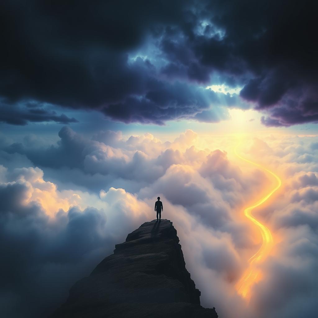 A mysterious, surreal landscape depicting the concept of 'escaping the unknown'