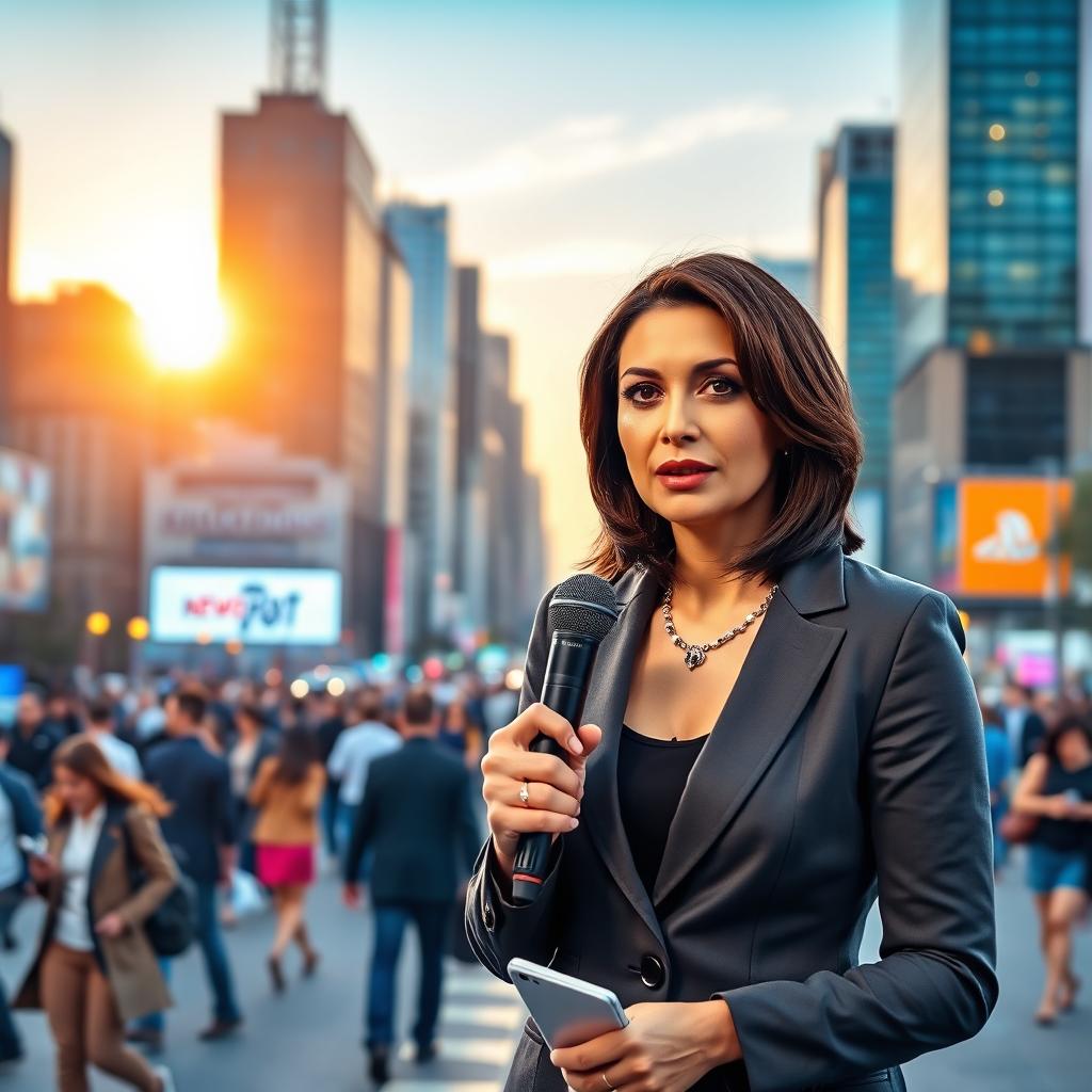 Dynamic News Reporter in Bustling City - AI Generated Image