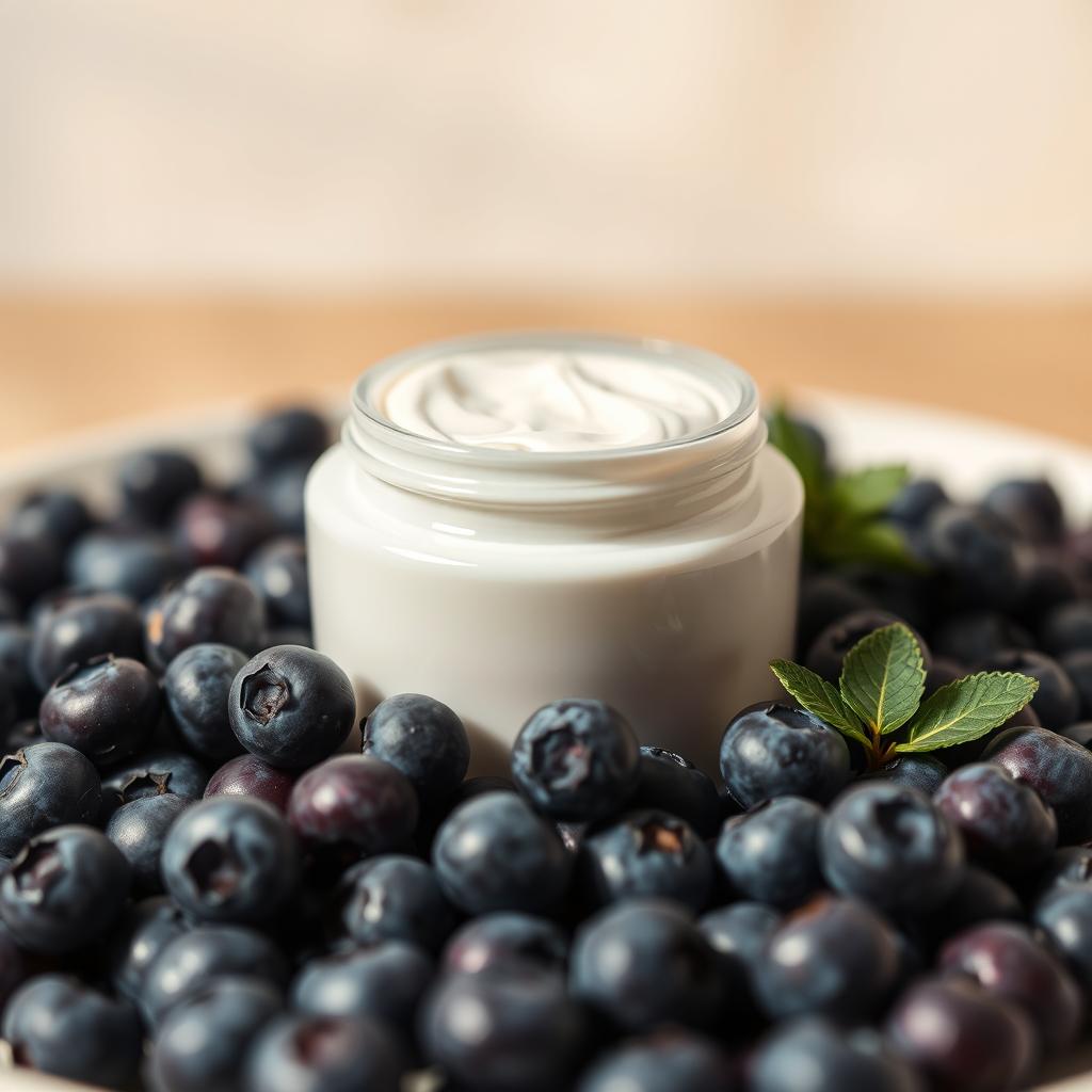 A beautiful cosmetic facial mask cream jar elegantly placed in the center, adorned with a luxurious design, featuring soft curves and a reflective surface
