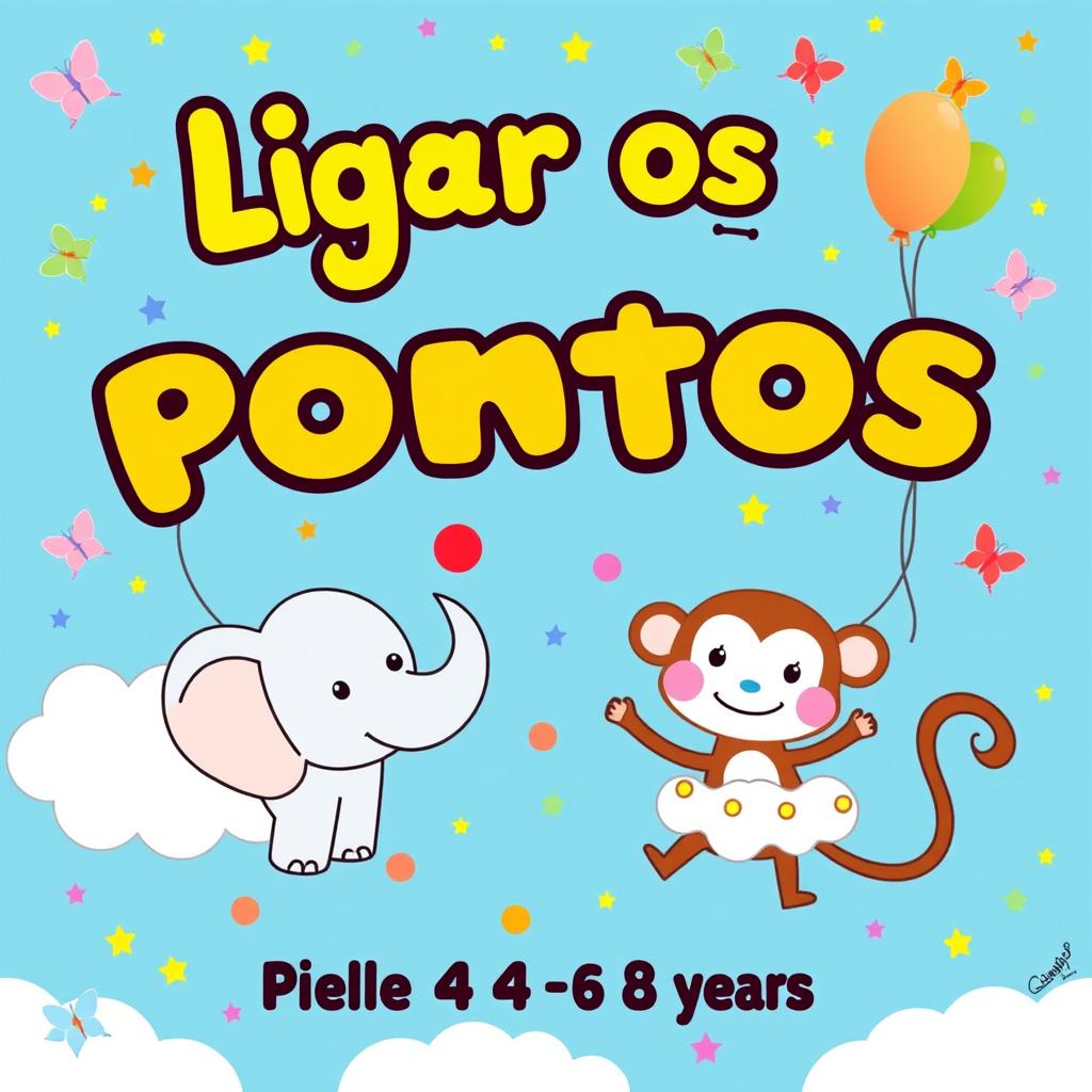 A vibrant and colorful book cover for a children's connect-the-dots activity book aimed at kids aged 4 to 8 years