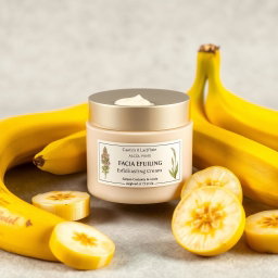 A stylish cosmetic jar of facial exfoliating cream, elegantly designed with a smooth, matte finish