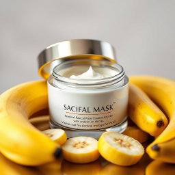 A visually appealing cosmetic facial mask cream jar designed elegantly, featuring a shiny, modern lid
