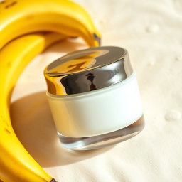 A beautiful cosmetic facial moisturizing cream jar with a glossy, elegant design, placed on a soft, textured background