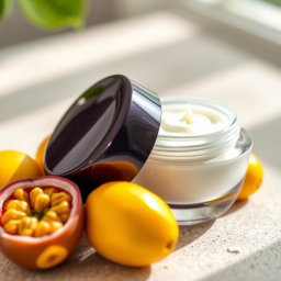 A luxurious cosmetic facial moisturizing cream jar with a sleek design, resting on a textured surface