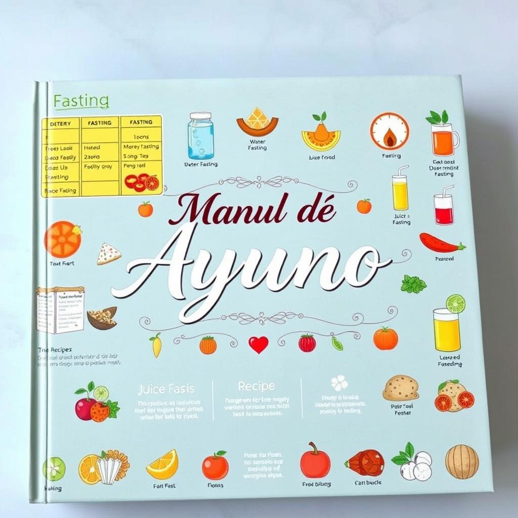A comprehensive guide to fasting, featuring colorful illustrations of various fasting methods, including intermittent fasting, water fasting, and juice fasting