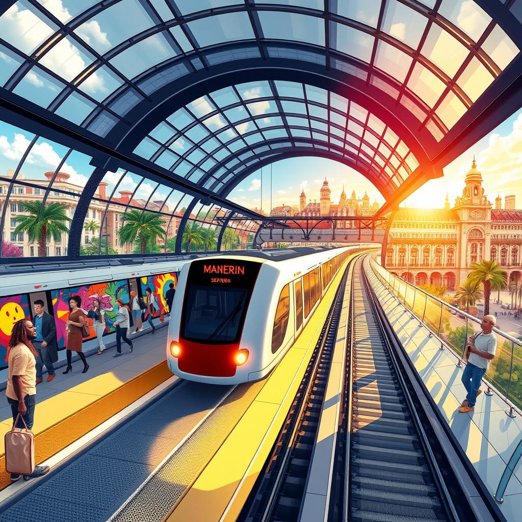 A beautifully detailed illustration of the Metro de Madrid, one of the best metro systems in the world, portrayed as it awakens each morning in the vibrant and bustling city of Madrid