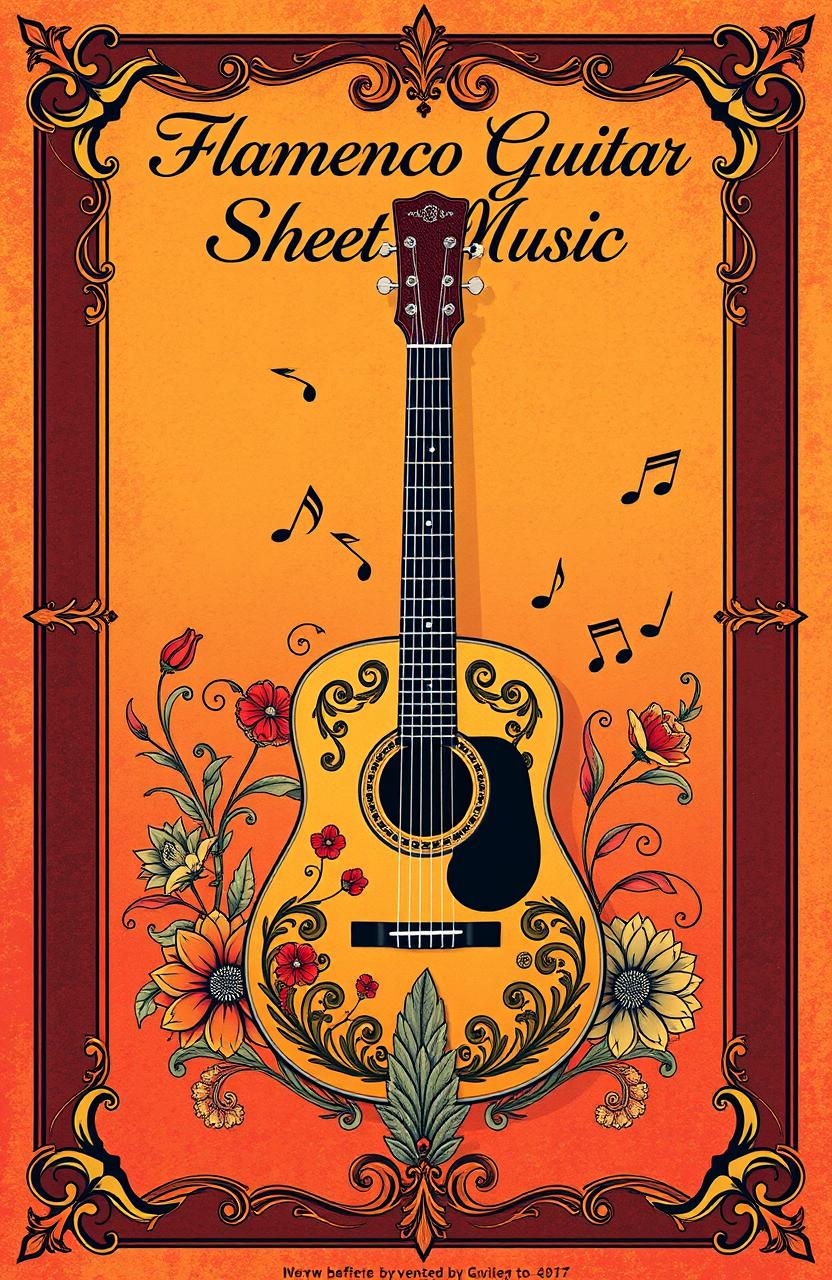 A beautifully designed and intricately detailed flamenco guitar sheet music book cover