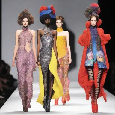 The fashion show featured models that ambulated down the runway in extravagant and avant-garde outfits.