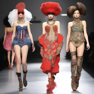 The fashion show featured models that ambulated down the runway in extravagant and avant-garde outfits.